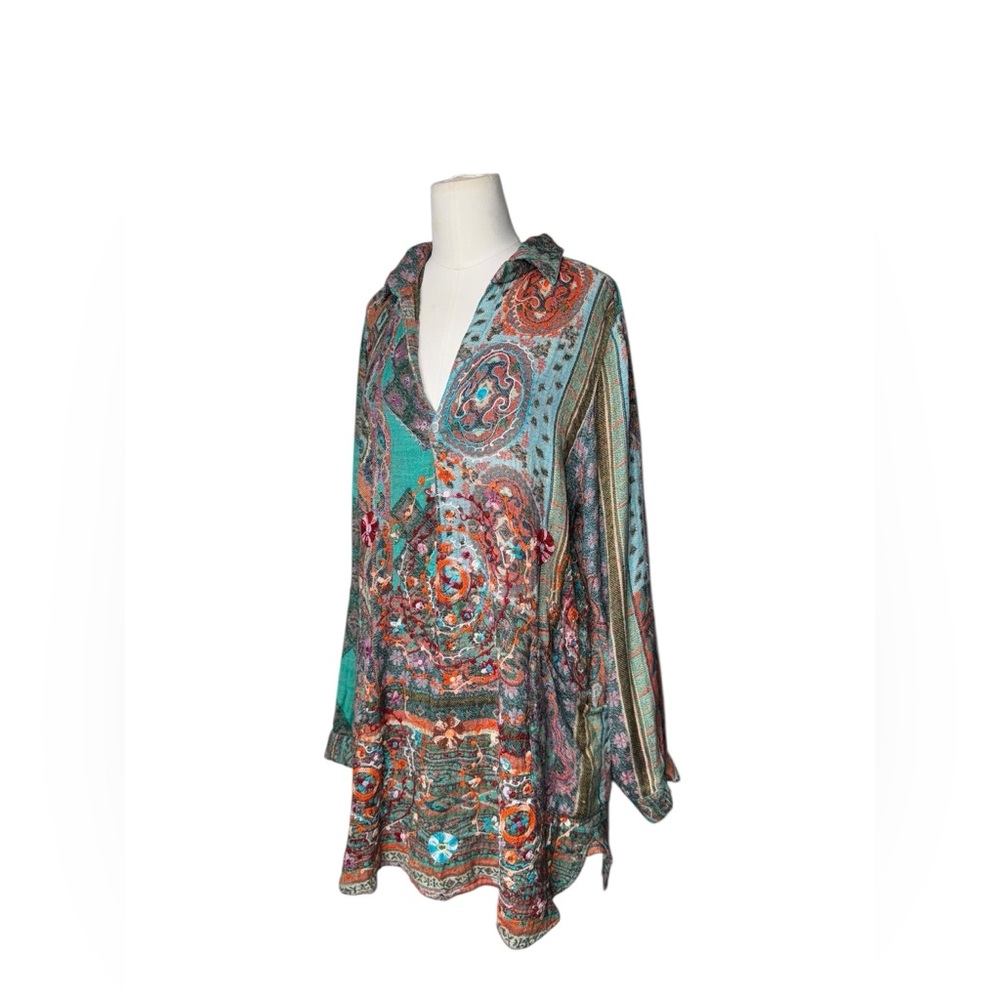 ANU Boho Embroidered Tunic Blouse – Multicolor Paisley Floral Print – Bohemian - Picture 4 of 5
